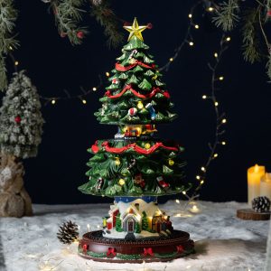 Christmas Ornament: Christmas Tree Music Box with Lifting and Rotating Mechanism, Illuminated Musical Box for Christmas Gift and Decoration